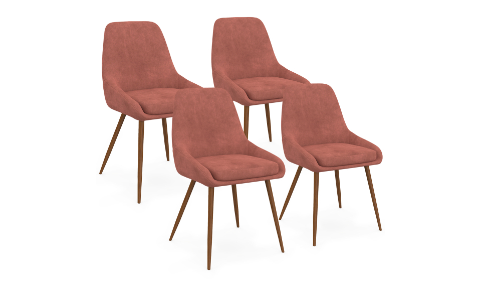 Chaises Olivia velours terracotta pieds effet noyer - lot de 4