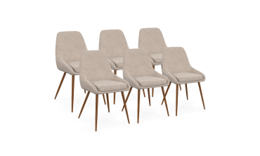 Chaises Olivia velours taupe pieds effet noyer - lot de 6