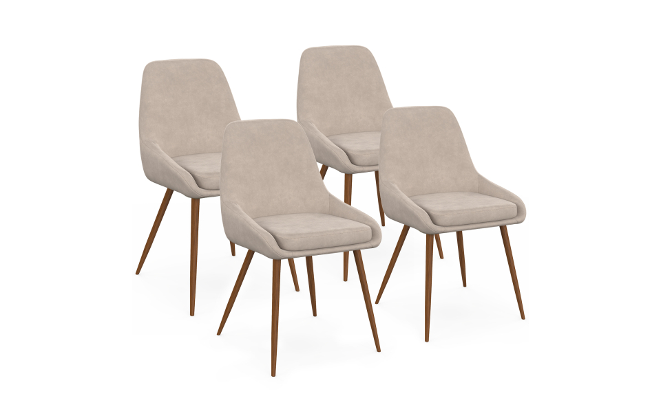 Chaises Olivia velours taupe pieds effet noyer - lot de 4