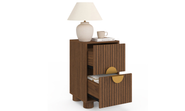 Tables de chevet Arva lattes effet noyer - lot de 2